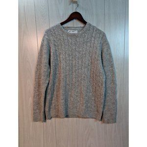 Line Of Trade Mens 100% Shetland Wool Cable Knit Heathered Grey Sweater Large